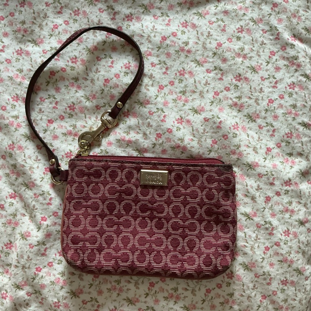Coach Maroon Signature Wristlet